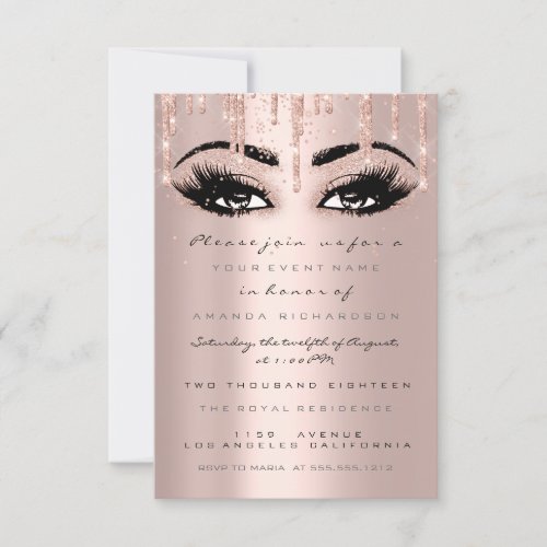 Spark Glitter Drips Rose Eyelash Formal Confetti Invitation