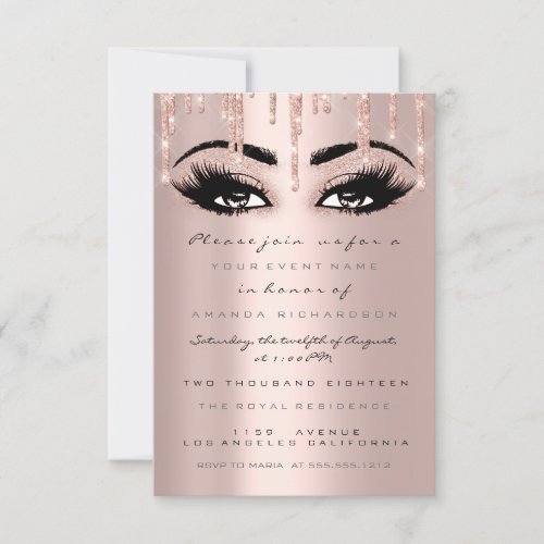 Spark Glitter Drips Rose Eyelash Formal Invitation