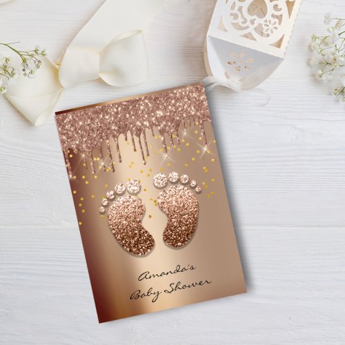 Spark Glitter Drips Rose Gold Baby Shower Foot Invitation