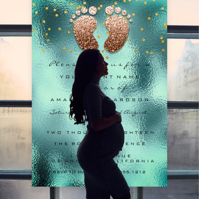 Spark Glitter Drips Rose Gold Baby Shower Teal Invitation (Spark Glitter Drips Rose Gold Baby Shower Teal Invitation)