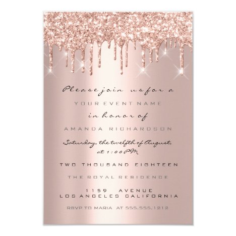 Spark Glitter Drips Rose Gold  Bridal Sweet 16th Invitation