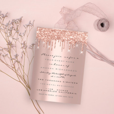 Spark Glitter Drips Rose Gold  Bridal Sweet 16th Invitation