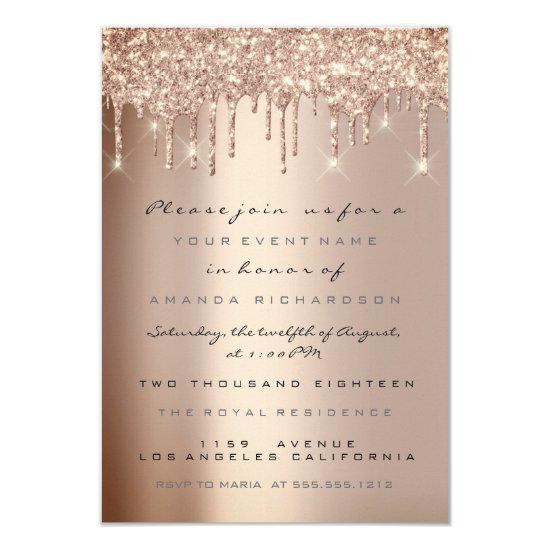 Spark Glitter Drips Rose Gold  Bridal Sweet 16th Invitation