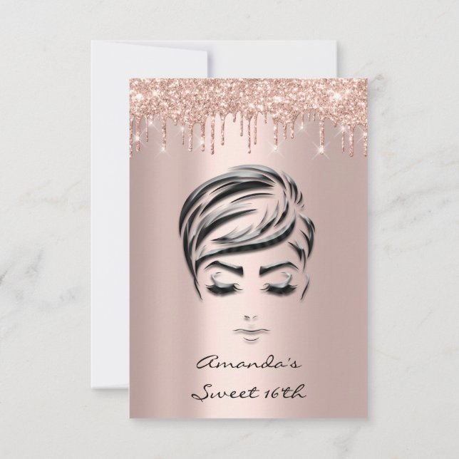 Spark Glitter Drips Rose Gold  Sweet 16th 15th Gir Invitation (Back)