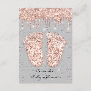 Spark Glitter Drips Rose Gray Baby Shower Feet Invitation