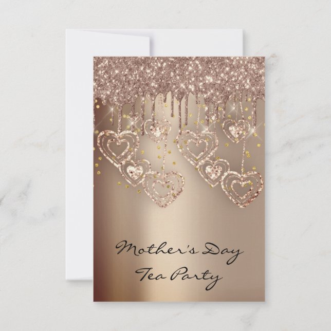 Spark Glitter Drips Rose Mothers Day Tea Party Invitation (Back)