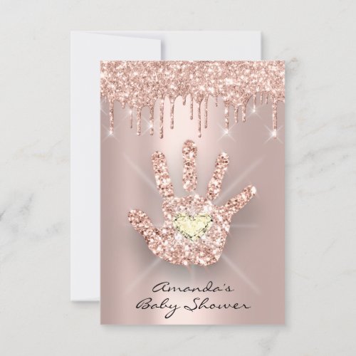 Spark Glitter Drips Rose New Baby Shower Hand Invitation