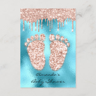 Spark Glitter Drips Rose Ocean Baby Shower Feet Invitation