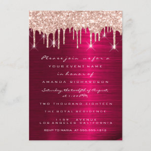 Spark Glitter Drips Rose Red Marsala Bridal 16th Invitation
