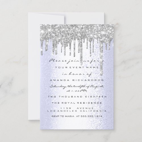 Spark Glitter Drips Silver Blue Bridal Sweet 16th Invitation