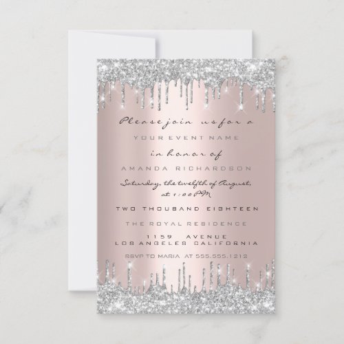 Spark Glitter Drips Silver Grey Bridal Sweet 16th Invitation