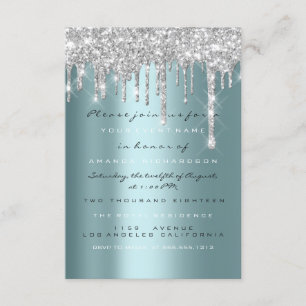 Spark Glitter Drips Silver Teal Bridal Sweet 16th Invitation