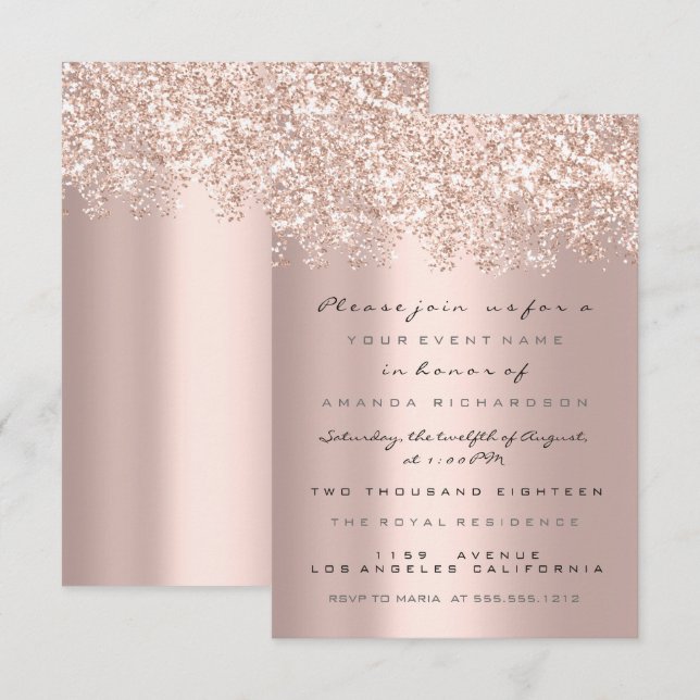 Spark Glitter Sand Rose Gold  Bridal Sweet 16th Invitation (Front/Back)