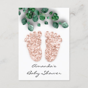 Spark Glitter White Rose Green Baby Shower Feet Invitation