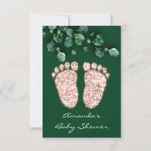 Spark Glitter Woodlan  Rose Green Baby Shower Feet Invitation