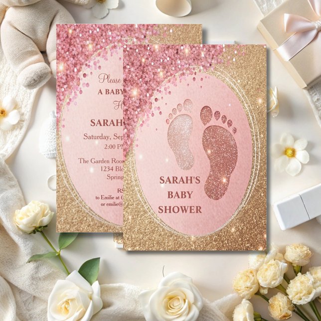 Spark Gold Glitter Baby Shower Feet VIP  Invitation (Creator Uploaded)