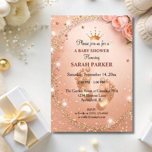 Spark Gold Glitter Baby Shower Feet VIP Invitation