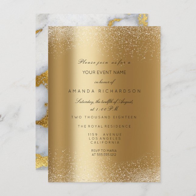 Spark Metallic Gold Glitter Sand Formal Marble Invitation (Front/Back)