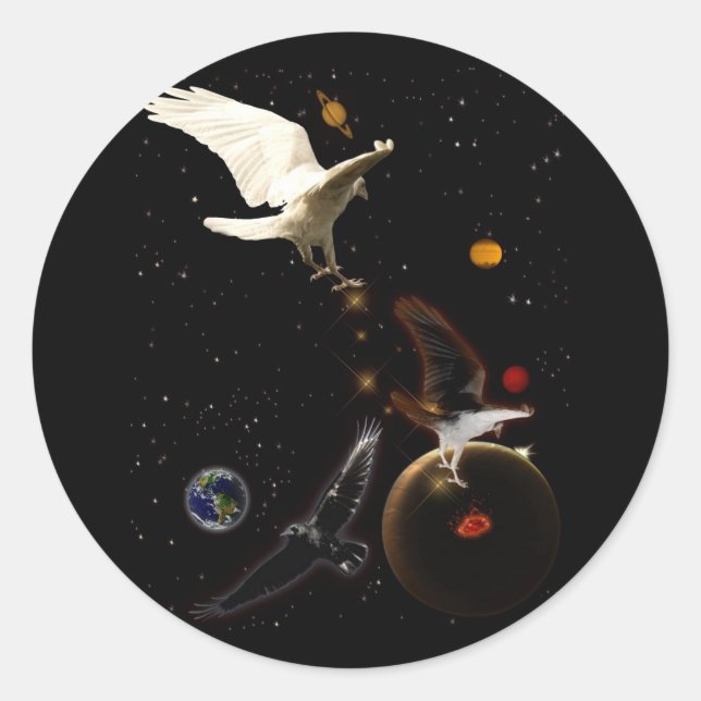"Spark of Creation" White Raven Gifts Classic Round Sticker (Front)