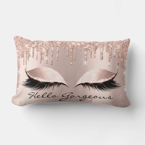 Spark Rose Gold Drips Makeup Lashes Hello Gorgeous Lumbar Pillow