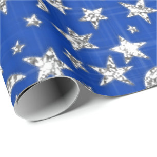 Spark Silver Gray Grey Stars Moon Blue Indigo Wrapping Paper