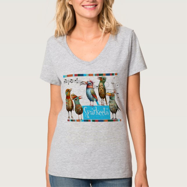 Sparkeeta Women's V-neck Grey Tee Colorful  (Front)