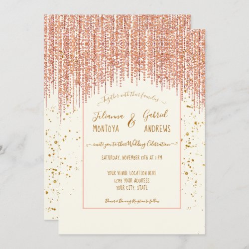  Sparking Glitter Ivory Rose GoldWedding Invite