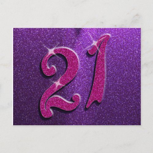 Sparkle 21st Pink and Purple Birthday Postcard
