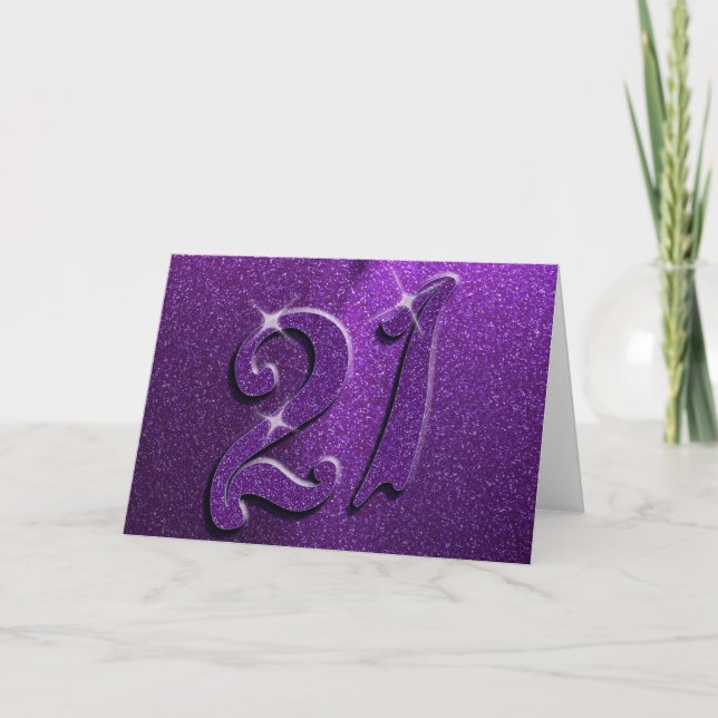 Sparkle 21st Purple Birthday Party Greeting Card (Front)