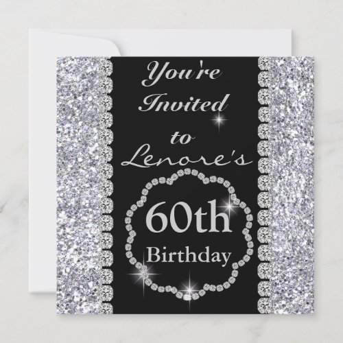 Sparkle 60th  Birthday Party Black  Silver Invita Invitation