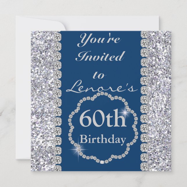 Sparkle 60th  Birthday Party ROYAL BLUE Invitation (Front)