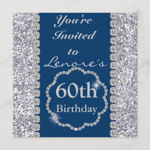 Sparkle 60th  Birthday Party ROYAL BLUE Invitation