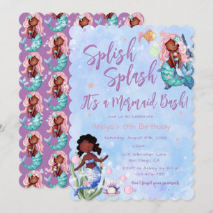 Sparkle African American Mermaid Bash Birthday Invitation