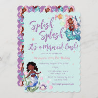 Sparkle African American Mermaid Bash Birthday  Invitation