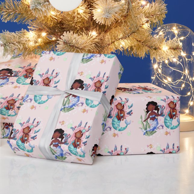 Sparkle African American Mermaid Wrapping Paper (Holidays)