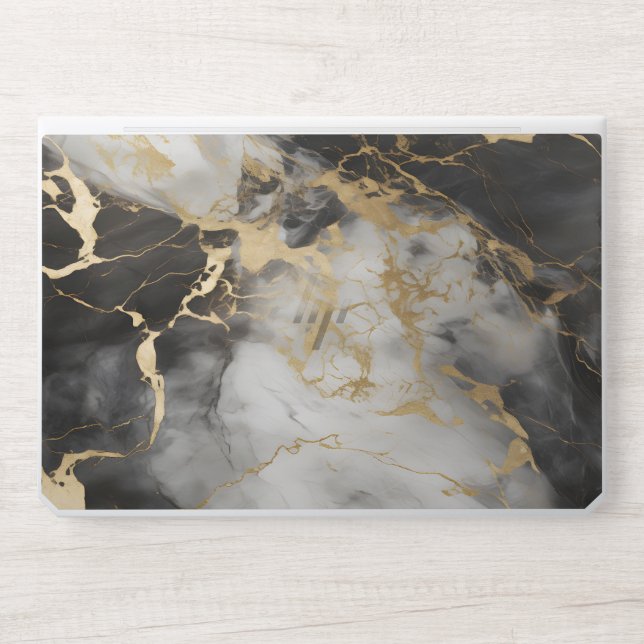  Sparkle agate black white gold glitter marble   HP Laptop Skin (Front)