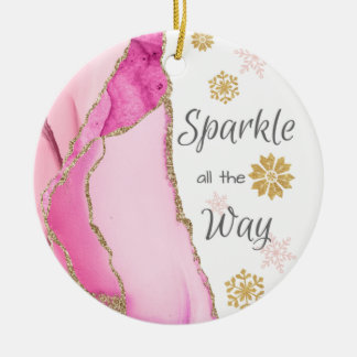 Sparkle all the Way Geode Pink Gold Glitter Ceramic Ornament