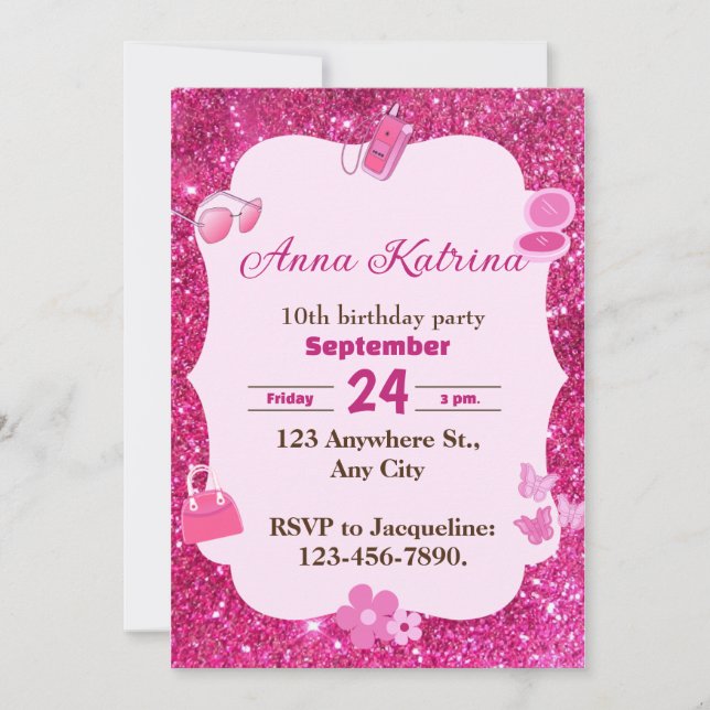 Sparkle and Glamour Girly Glitter birthday Invitation (Front)
