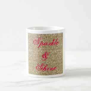 Sparkle and Shine Faux Gold Glitter and Hot Pink Coffee Mug