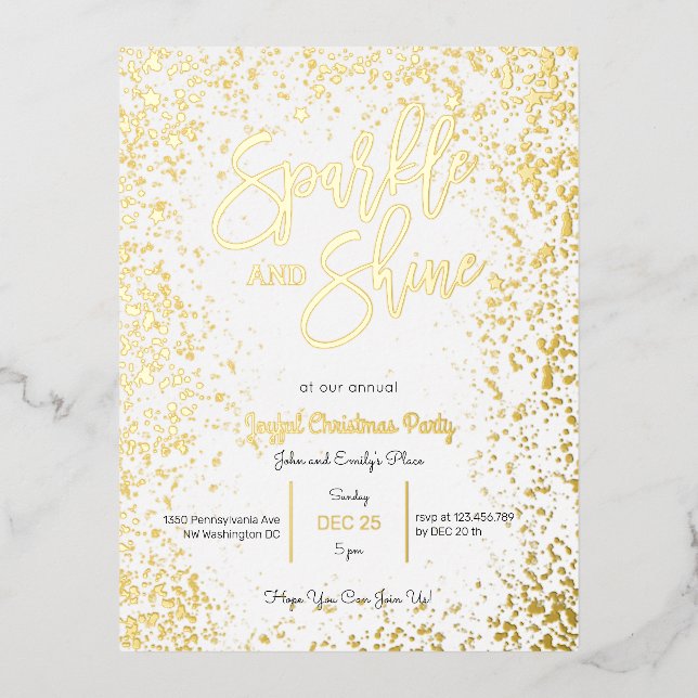 Sparkle and shine foil christmas party invitation (Front)