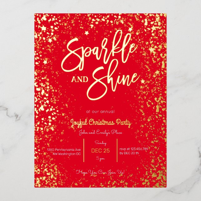Sparkle and shine foil christmas party invitation (Front)