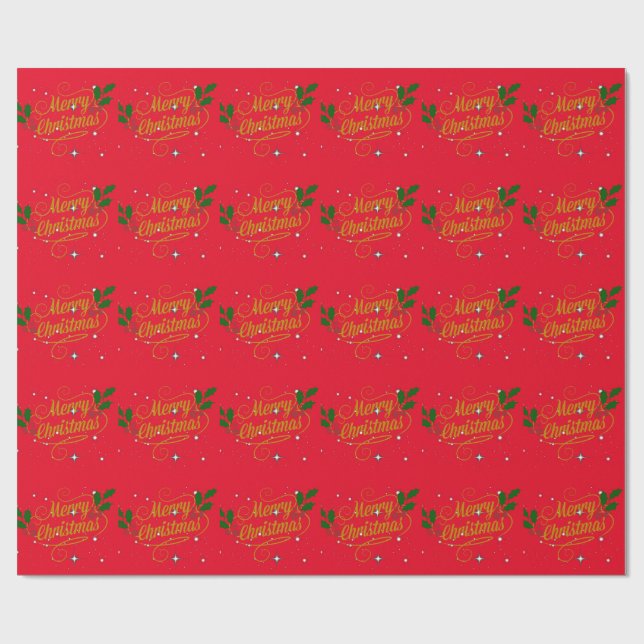 Sparkle and Shine Merry Christmas, red and gold, Wrapping Paper (Flat)