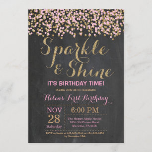 Sparkle and Shine Pink Gold Birthday Invitation