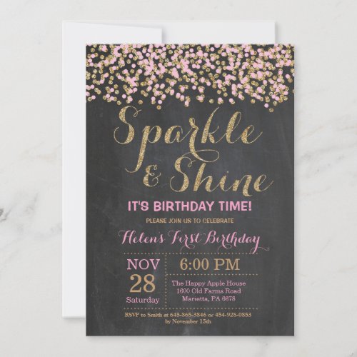 Sparkle and Shine Pink Gold Birthday Invitation