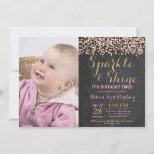 Sparkle and Shine Pink Gold Birthday Invitation