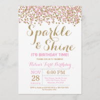 Sparkle and Shine Pink Gold Birthday Invitation