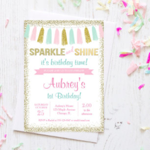 Sparkle and shine pink gold birthday invitation
