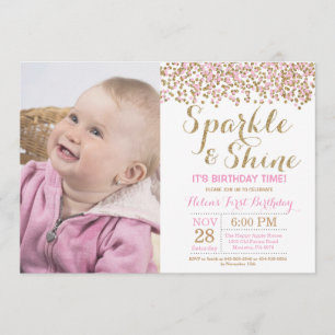 Sparkle and Shine Pink Gold Birthday Invitation