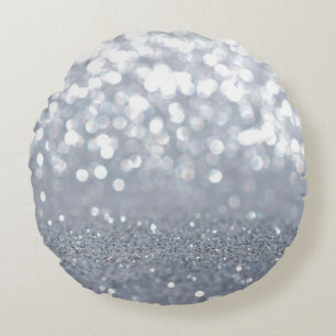 Sparkle and shiny of silver glitter abstract round pillow