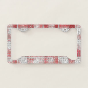 Sparkle Aurora Borealis Red White Plaid License Plate Frame